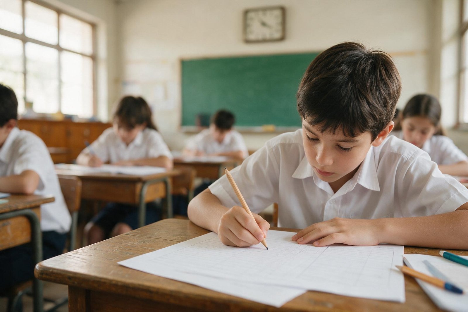 Student writing a pen and paper examination